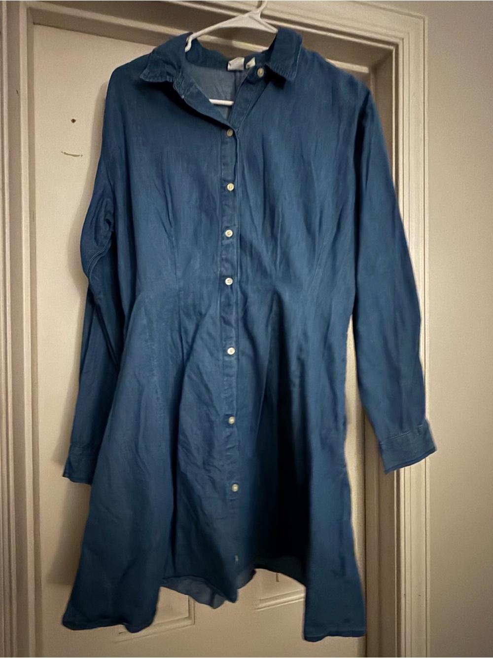 GAP Blue Button-Front Long Sleeve Shirt Dress